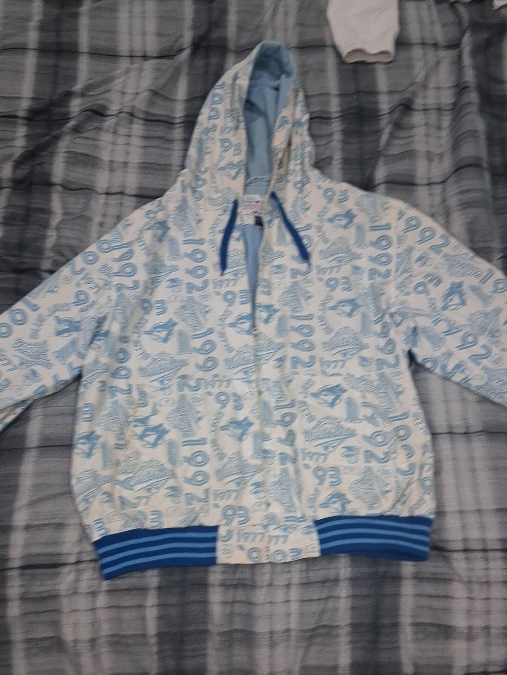 Hooded Zip Jacket in Light Blue and White